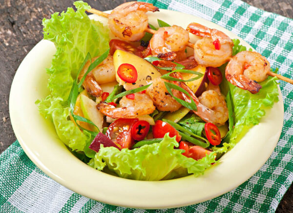 Shrimp salad with lettuce and vegetables.